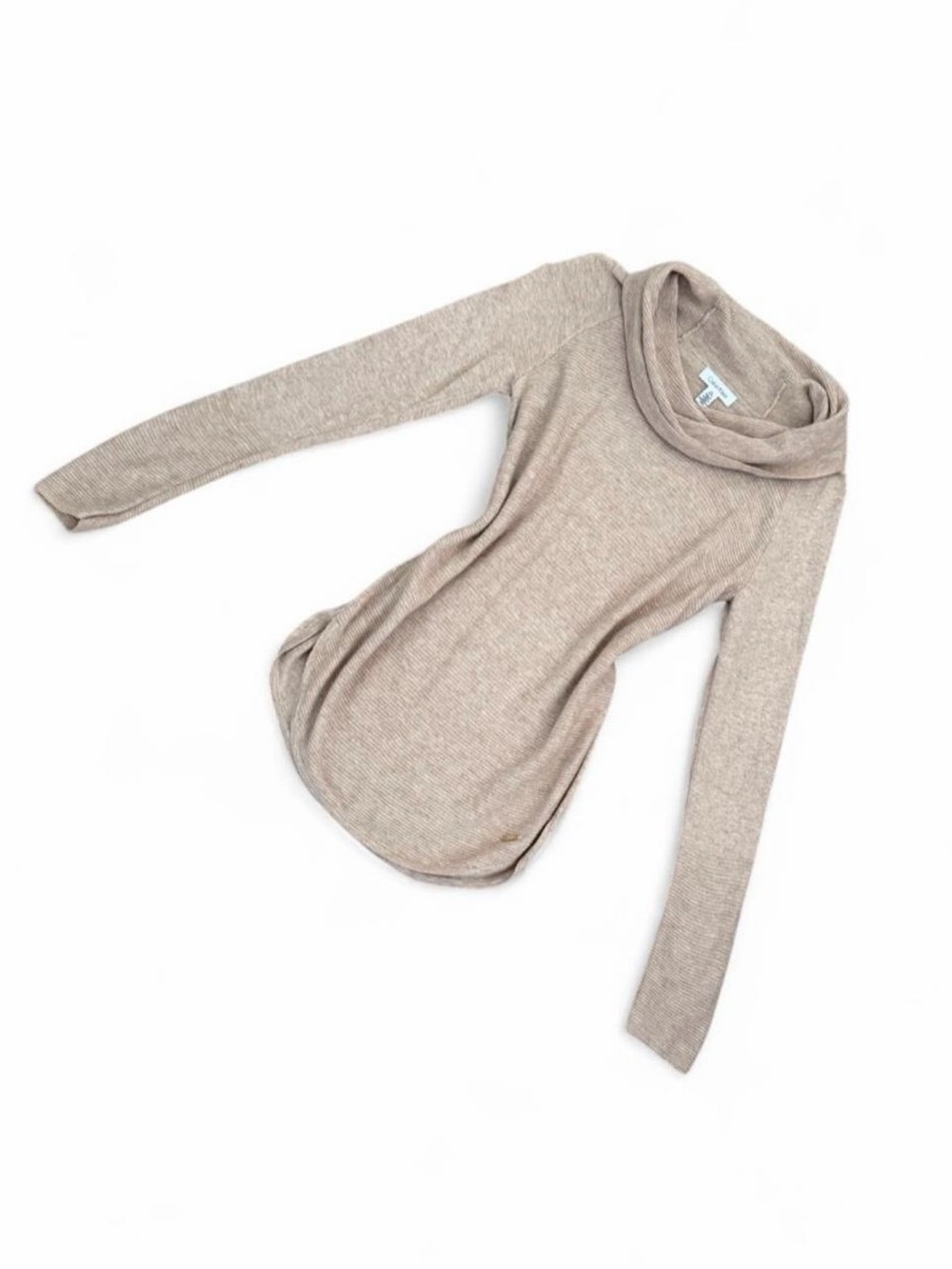 Calvin Klein Light Taupe Ribbed Cowl Neck Sweater